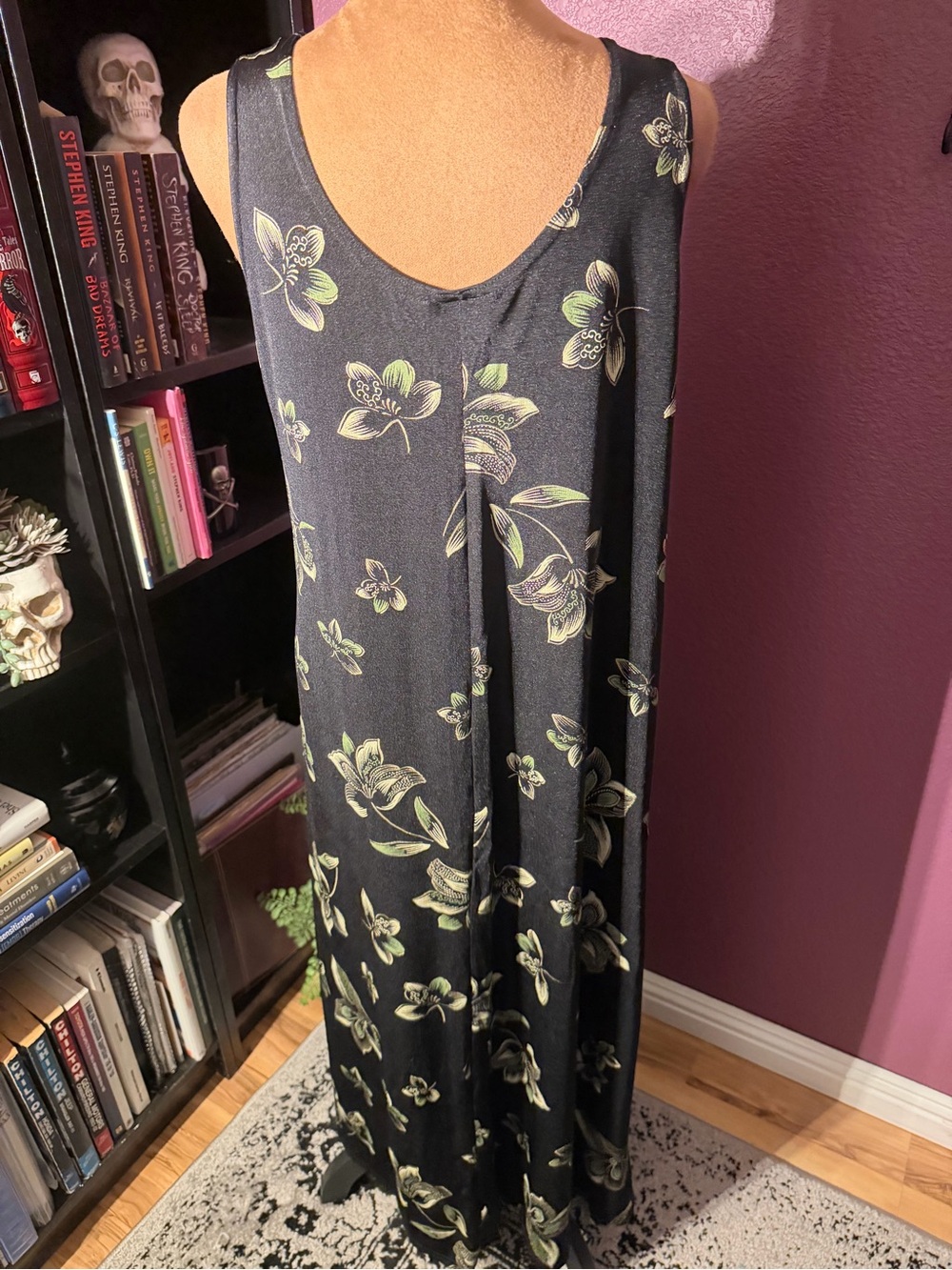 Vintage Jostar Black grunge Dress - Classic Floral Print- slinky knit acetate - Picture 2 of 4